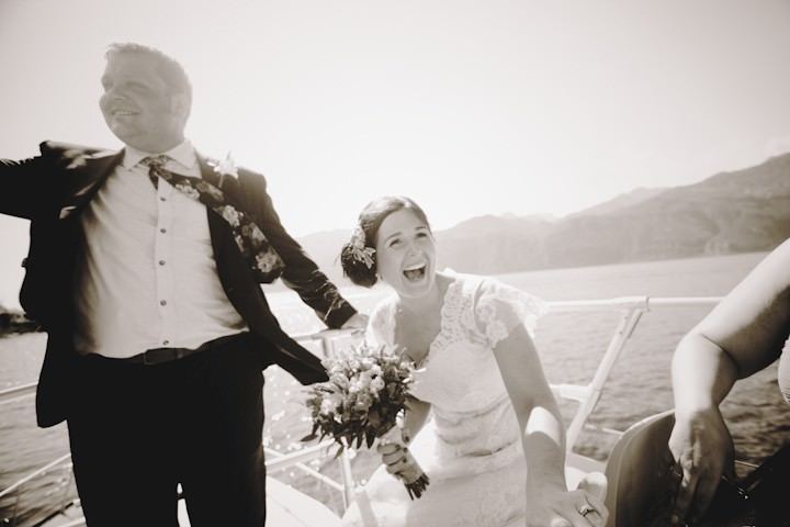 bride and groom in Lake Garda