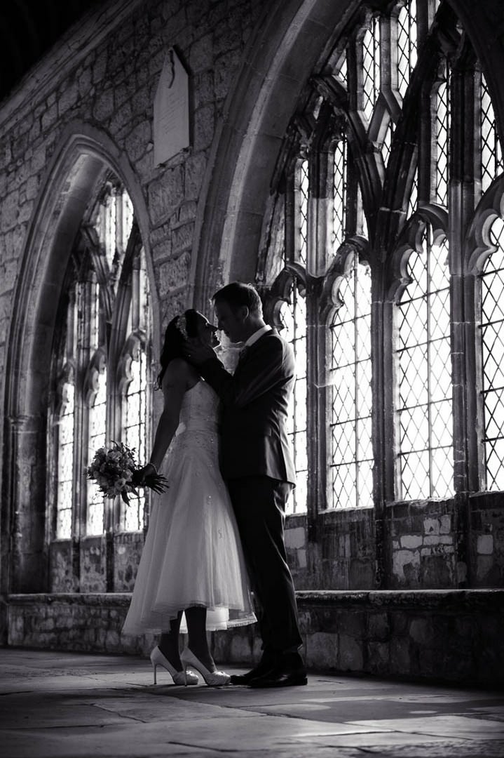 wedding couple at Chichester Cathedral.