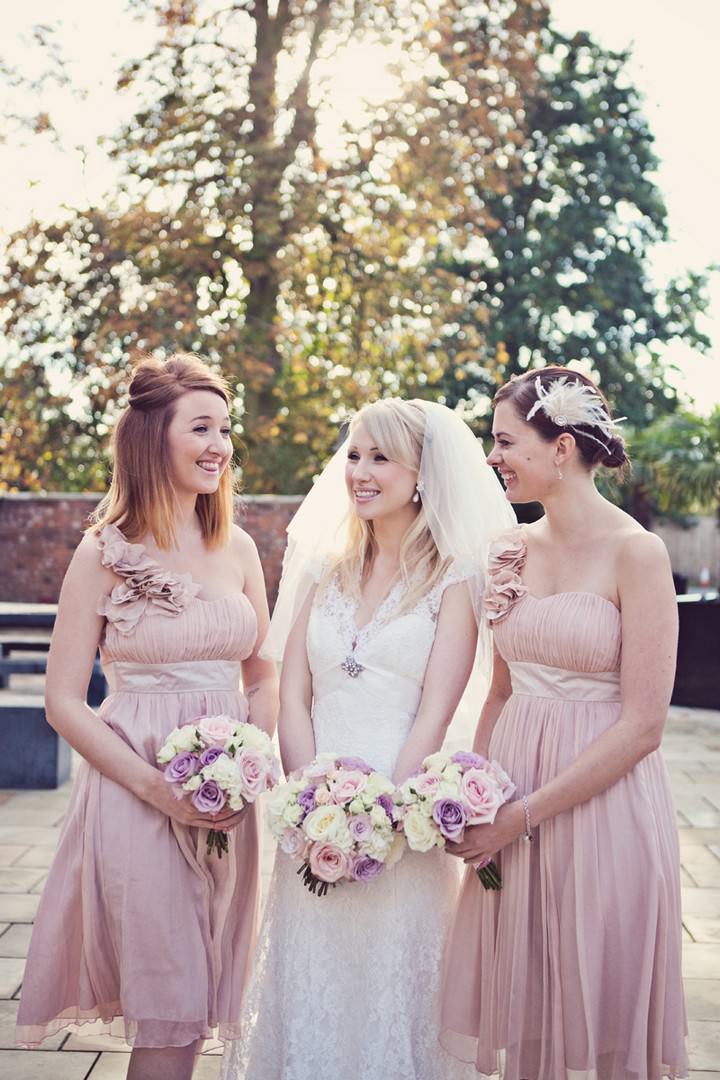 bride and pale pink bridesmaids