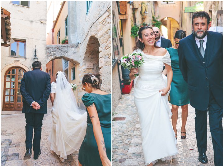 bride walking to her wedding ceremony in Italy