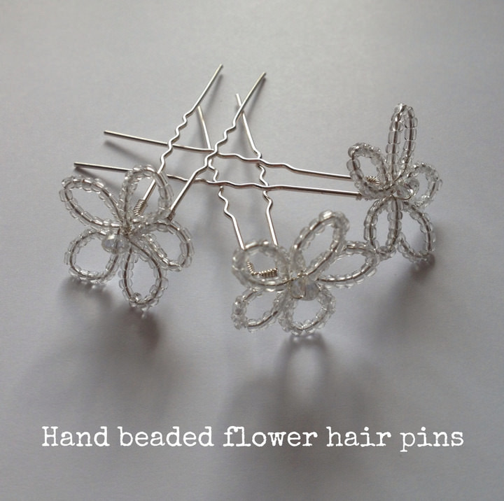 Hand-beaded Flower Hair Pins