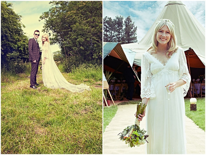 3 70's Wedding with flower crowns and Tipis