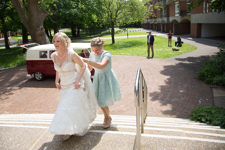 Wedding ceremony at the Meeting House, Sussex University and wedding reception at Fitzleroi Barn, West Sussex, for Adam and Pip