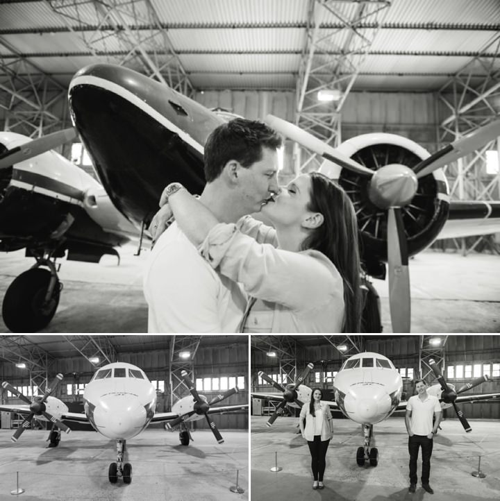 Engagement Shoot in a airplane hanger