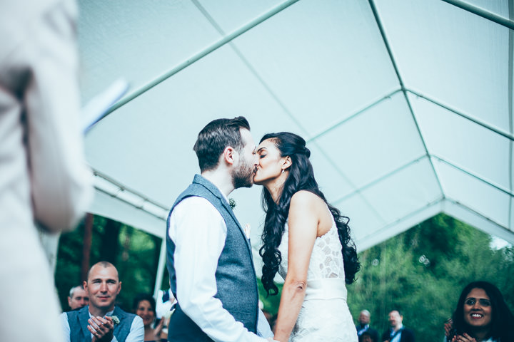 Wedding in Wolfen Mill first kiss Lancashire By Fairclough Photography