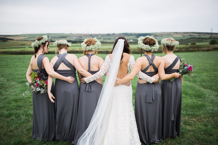 Lisa-Jane and David's Handmade Tipi Wedding bridesmaids with a Bespoke Wedding Dress