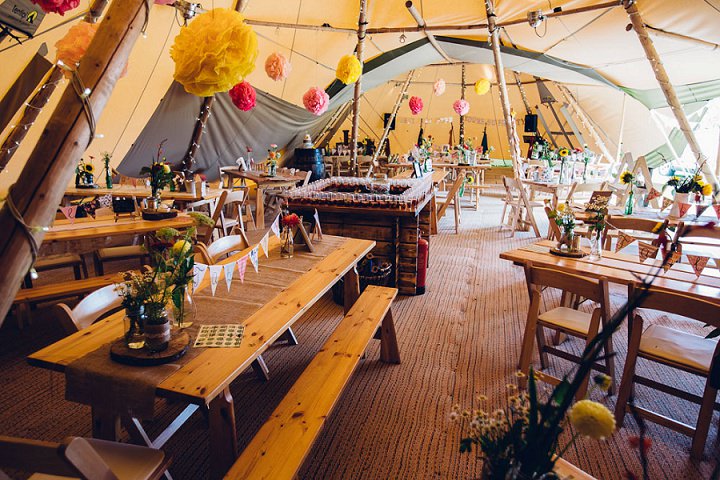 Festival Wedding reception setting at Stanley Villa Farm in Preston By Mike Plunkett Photography