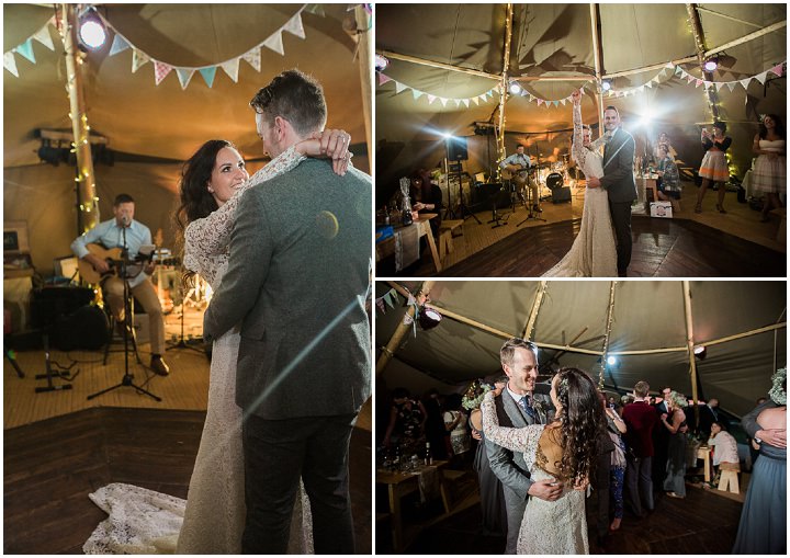 Lisa-Jane and David's Handmade Tipi Wedding first dance with a Bespoke Wedding Dress