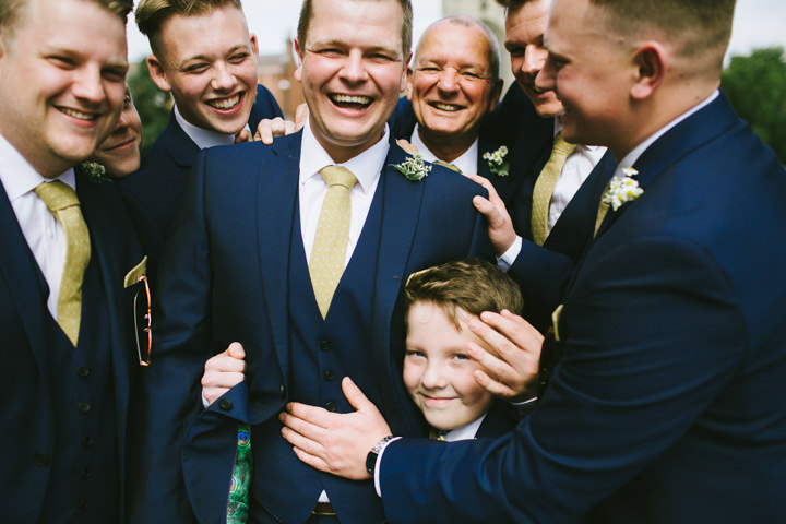 Yellow Wedding groomsmen with a Candy Anthony Dress