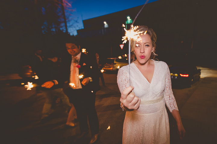 Wedding at Great John Street in Manchester sparklers By Lottie Elizabeth Photography