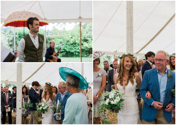 Festival Style Somerset Wedding with a Pink Tractor, english green and white flowers and outdoor games by Siobhan Amy Photography.