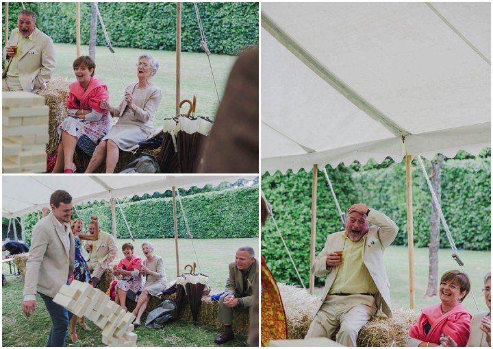 Festival Style Somerset Wedding with a Pink Tractor, english green and white flowers and outdoor games by Siobhan Amy Photography.