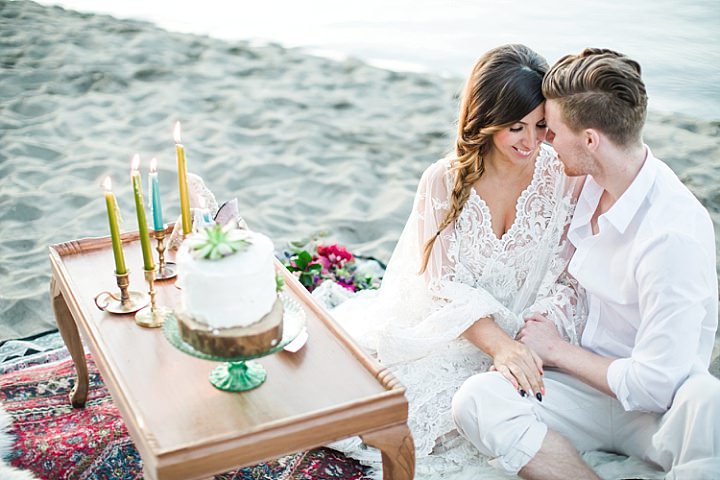 Woodland Boho Wedding Inspiration with Beachside Cake Cutting