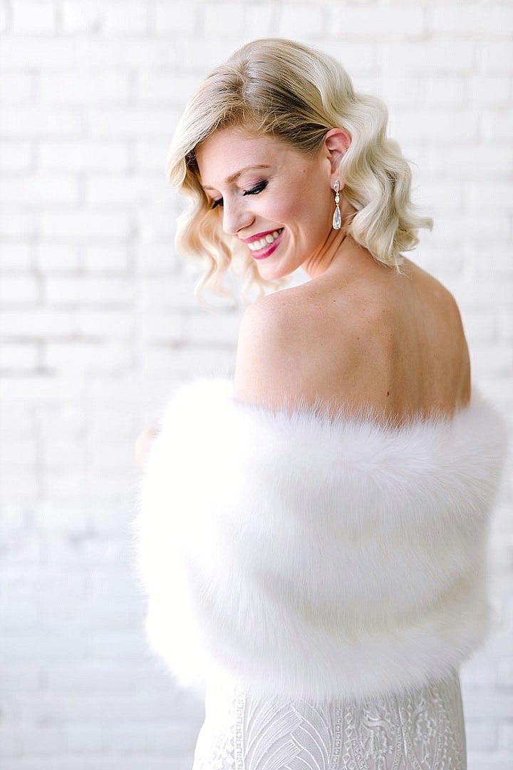navy fur shrug for wedding
