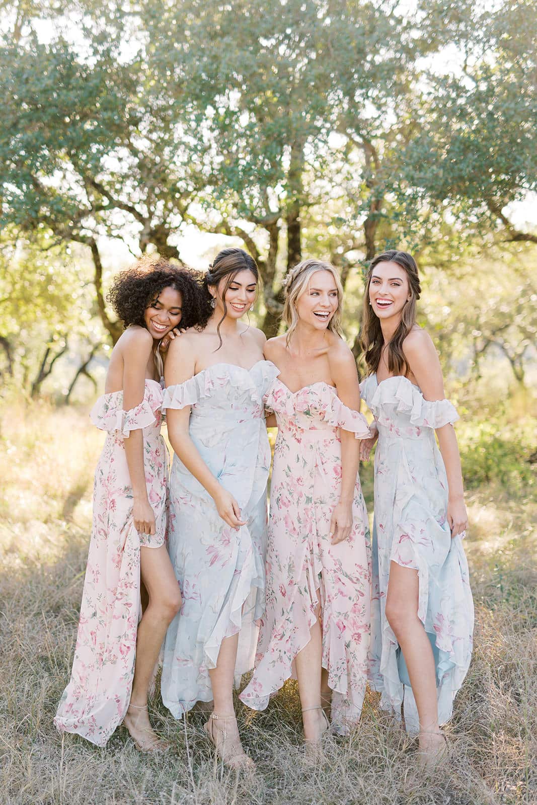 Floral Non-Matching Bridesmaid Dresses