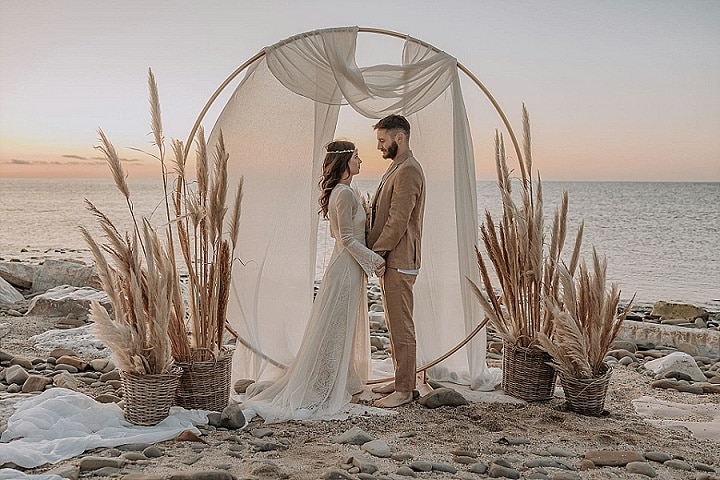 'Romantic Beach Boho' Day to Night Intimate Beach Elopement Inspiration in Italy