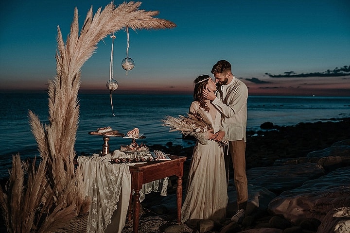 'Romantic Beach Boho' Day to Night Intimate Beach Elopement Inspiration ...