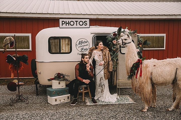 Snow White Inspired Christmas Wedding Inspiration on a Llama Farm