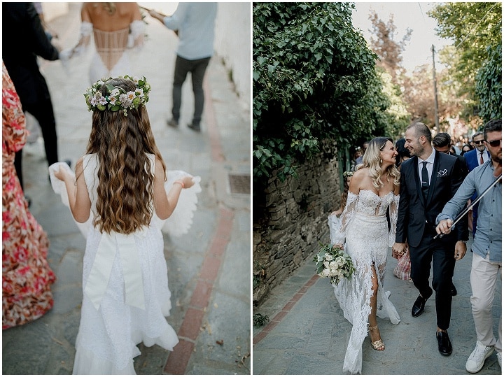 Le mariage rêveur rose et bleu de Vasilis et Maro au bord de l'eau en Grèce
