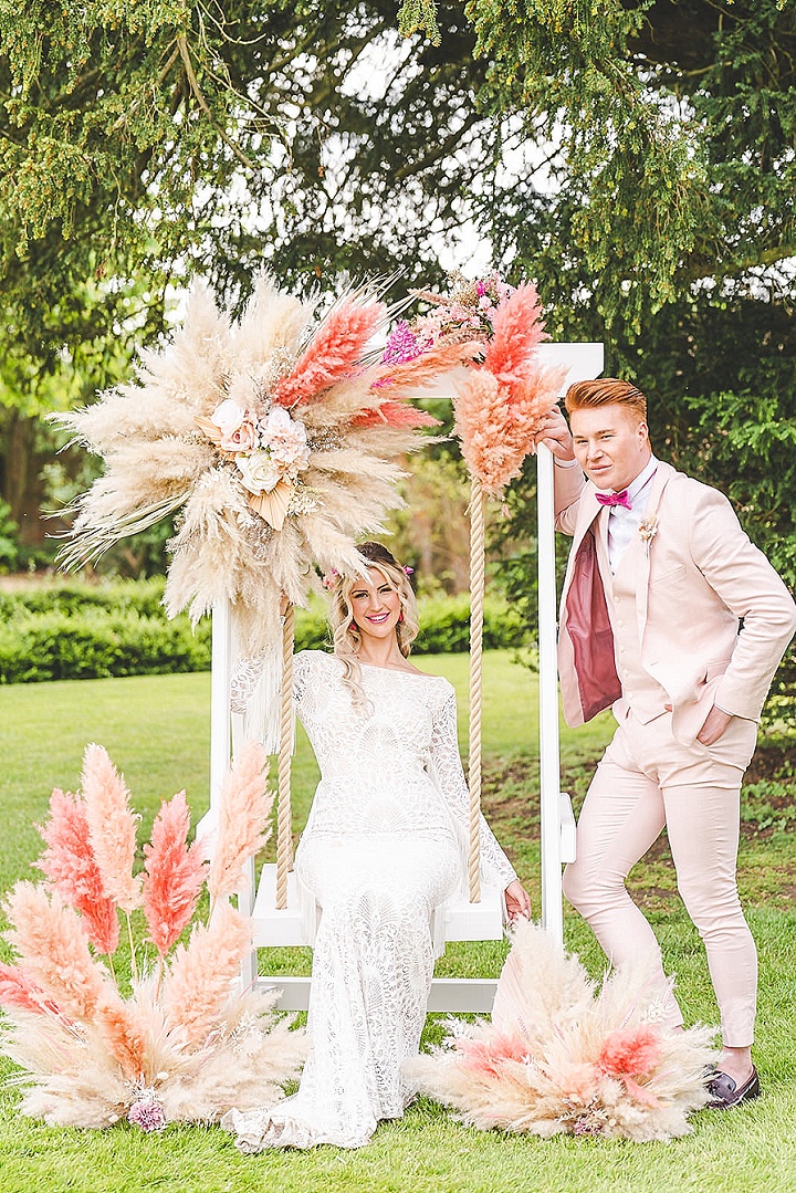 Pink boho wedding dress deals
